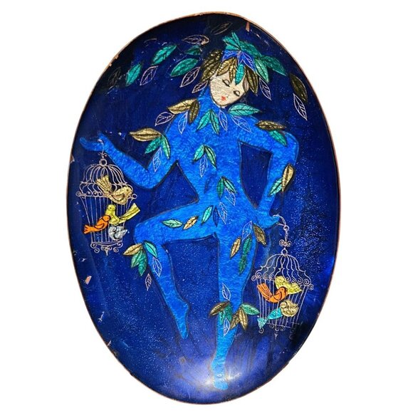 STEINBÖCK ENAMELED PLATE Dancing Woman Made in Austria w/ Stand 9.5x7 Read - Picture 2 of 10